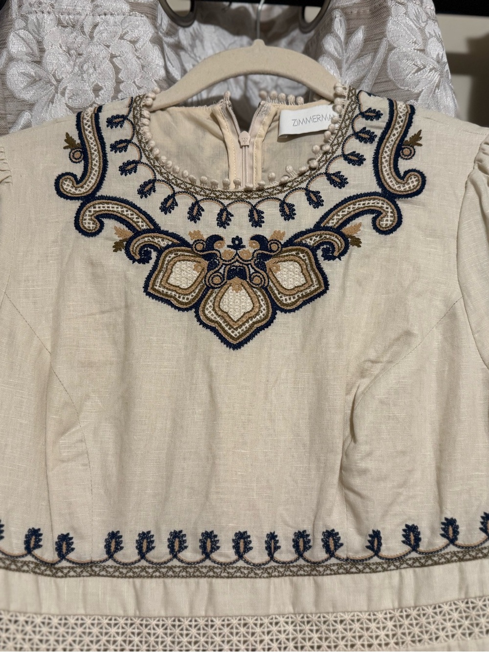 Zimmermann Cream Midi Dress with Navy Embroidered Detail Au size 2 - Picture 4 of 8